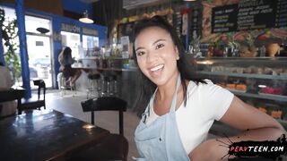 Touching a Hot Booty Latina Waitress While She Attends Customers