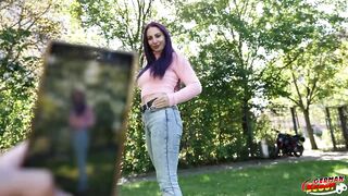 GERMAN SCOUT - Purple Hair German Inked MILF Devil Akita with long labia Pick Up for First Time Casting Fuck