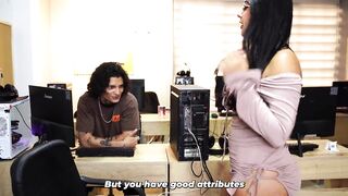 Big-assed brunette secretary offers her help to the boss's son in the office to get an advantage