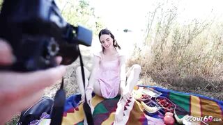 GERMAN SCOUT - Petite 150cm Teen Dragon Fruit With Long Labia At Outdoor Casting Fuck